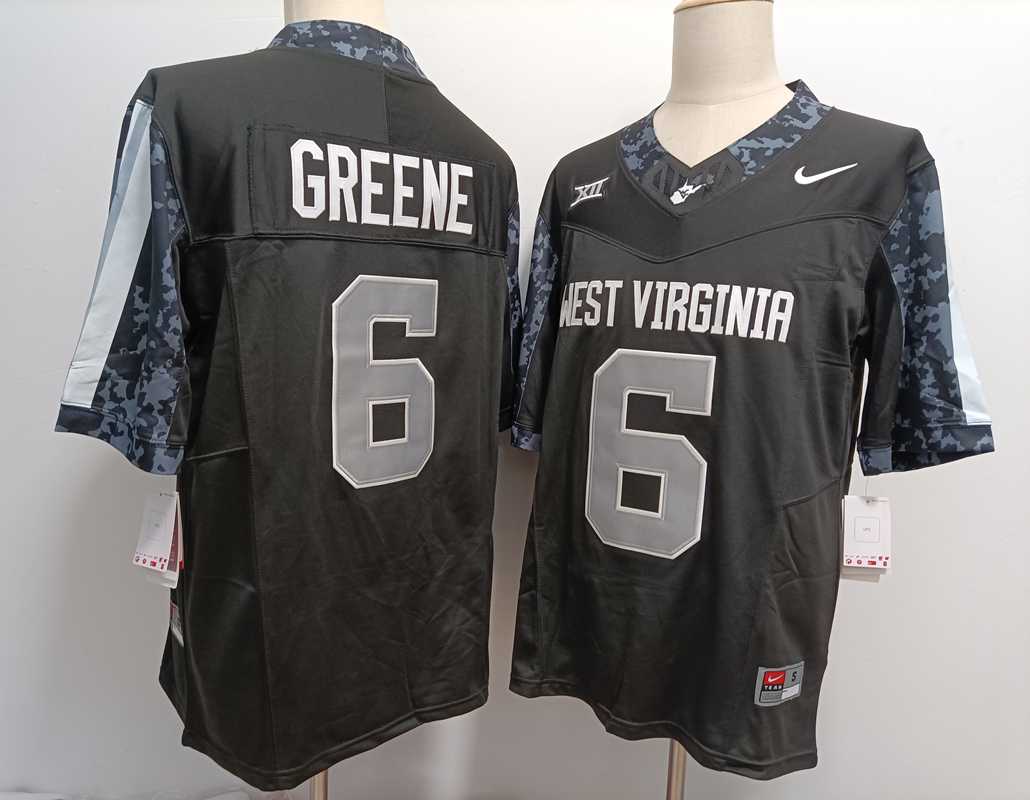 Mens West Virginia Mountaineers #6 Garrett Greene Black FUSE College Stitched Jersey